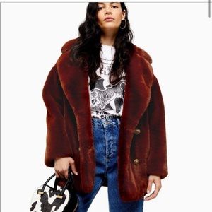 TopShop Ally Faux Fur Double Breasted Jacket Coat